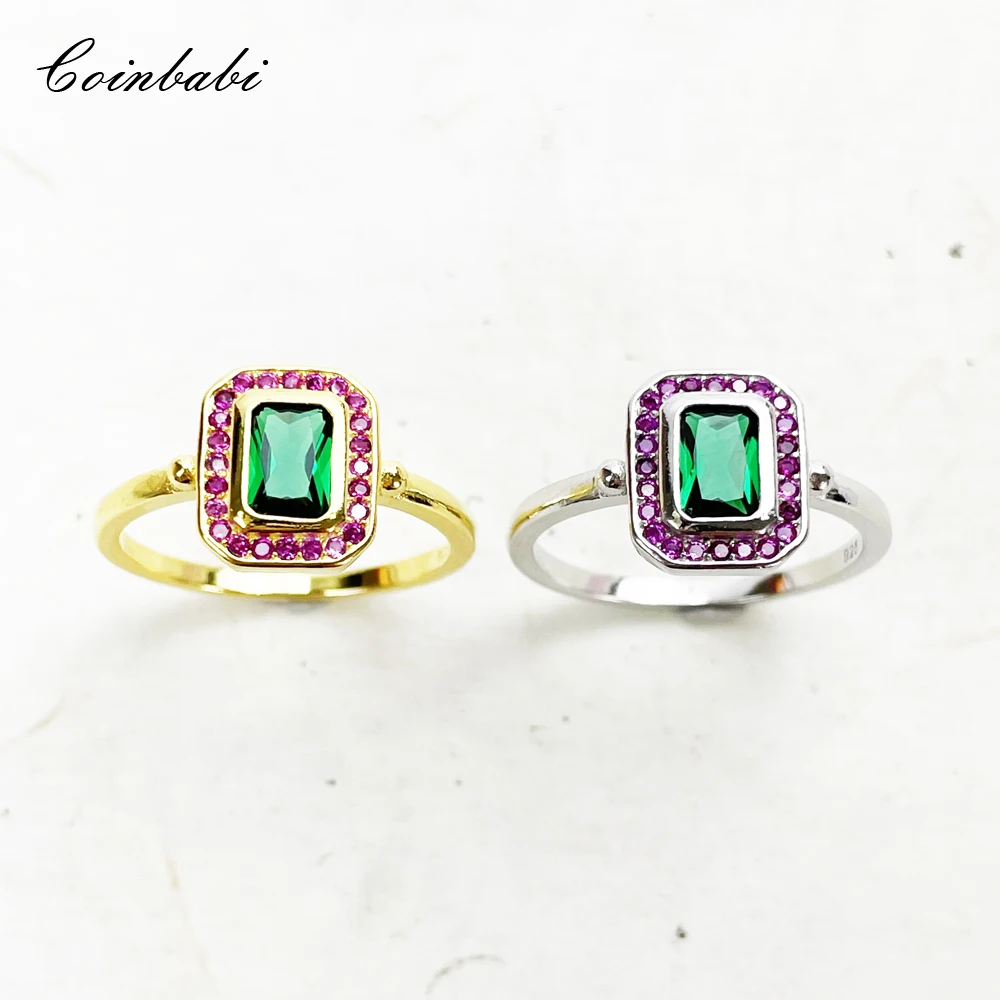 

925 Sterling Silver Golden Ring Green & Red Zircon Stones High Quality 2022 New Fine Women Jewerly Personalised Elegent Gift