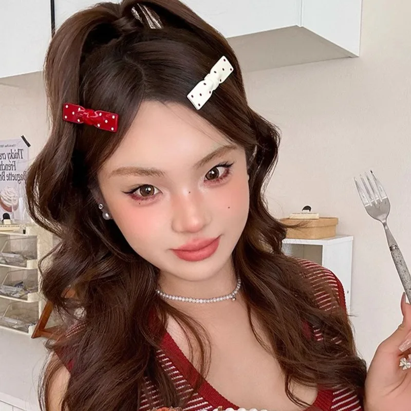 2/8 шт. заколки для волос с бантом в горошек женские простые пластиковые челкой по