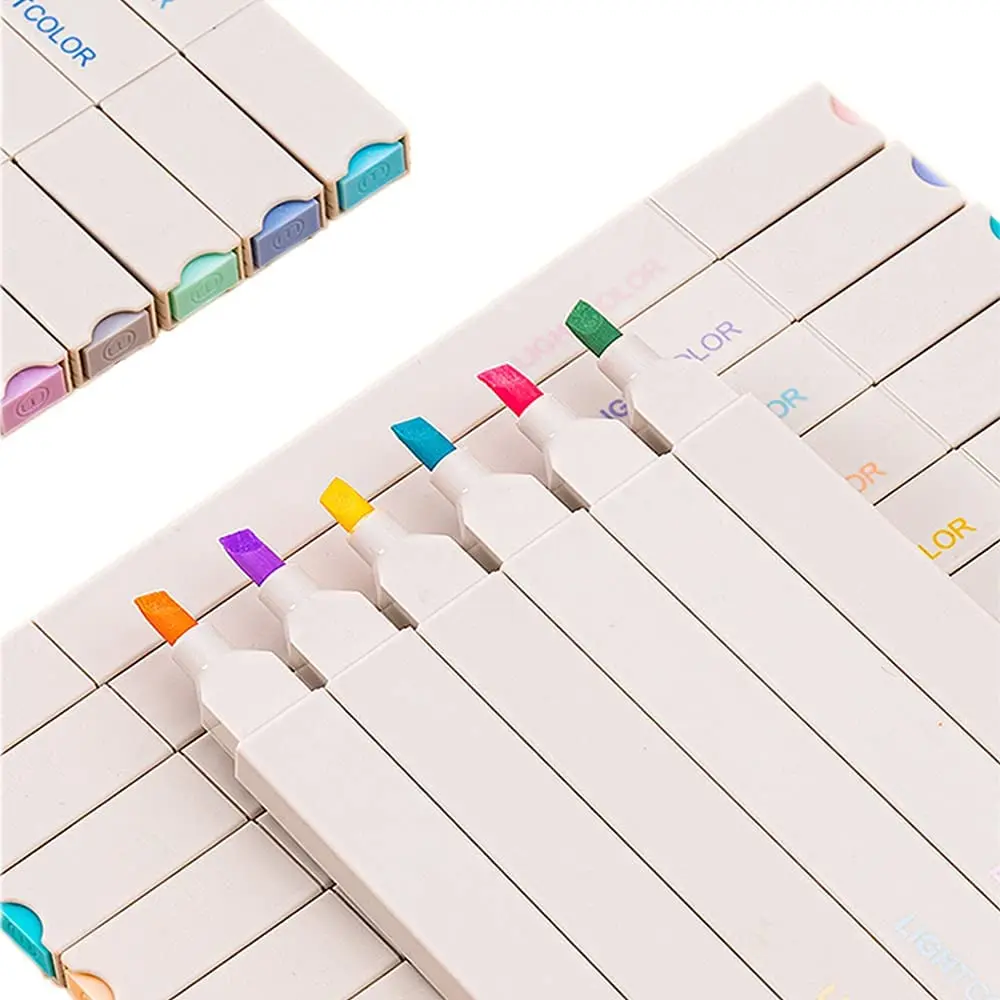 

6pcs Colorful Pastel Highlighter For Student Paint Marker Pen Set Soft Tip Single Head Liner Drawing Fluorescent Pens Art School