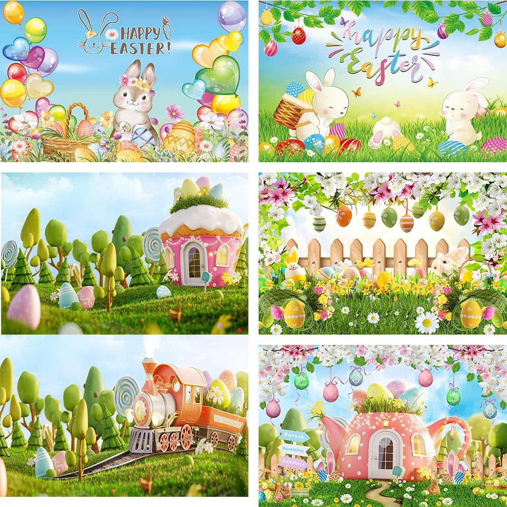 

Avezano Backgrounds for Photography Happy Easter Party Grass Eggs Flower Bunny Rabbit Spring Backdrop Photo Studio Banner Decor