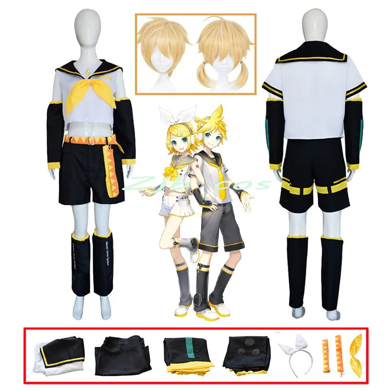 Anime cosplay costume  Rin Len cosplay costume Halloween Party Uniform Yellow Wigs Christmas Gifts Tops+Shorts