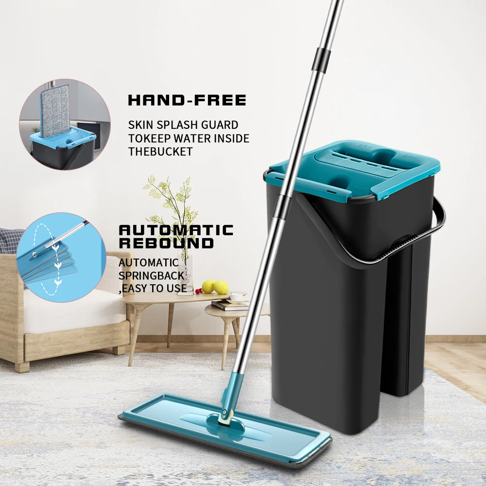 

Hands Free Squeeze Mop with Bucket Home Kitchen Floor Mop 360 Rotating Flat Mop Lazy Mops Household Cleaning Tool
