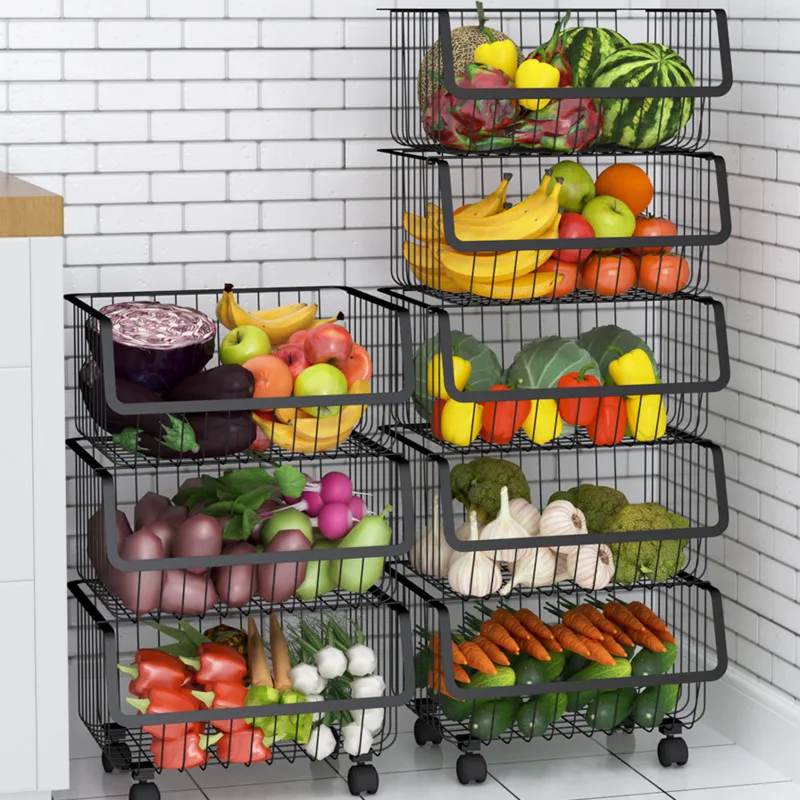 

Home Storage Organizer Multi-layer Stack Kitchen Spice Rack Drain And Breathable Home Supplies Flexible Mobile Fruit Rack