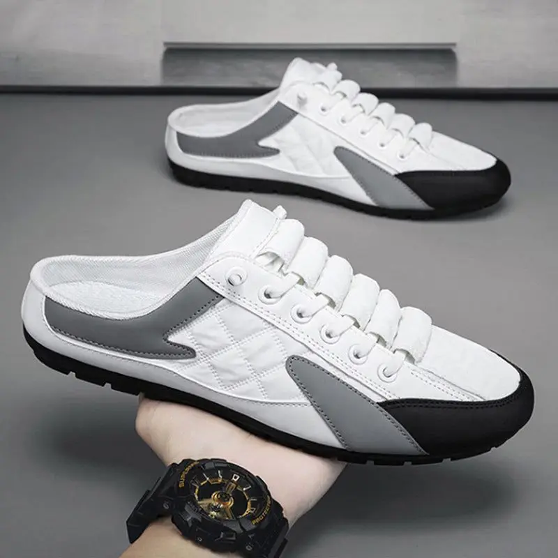 Man Summer Fashion Split Casual Half Shoe Male Breathable Backless Loafer Half Shoes Hombre Open Back Leather Low Heel Shoes
