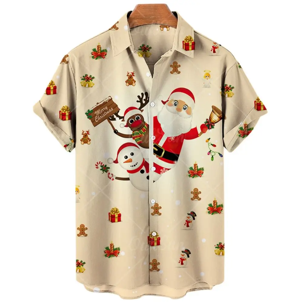 

2022 Christmas Shirts For Men 3d Santa Print Short Sleeve T-shirts Casual Xmas Blouse Oversized Tee Shirt Men Clothing Camisas