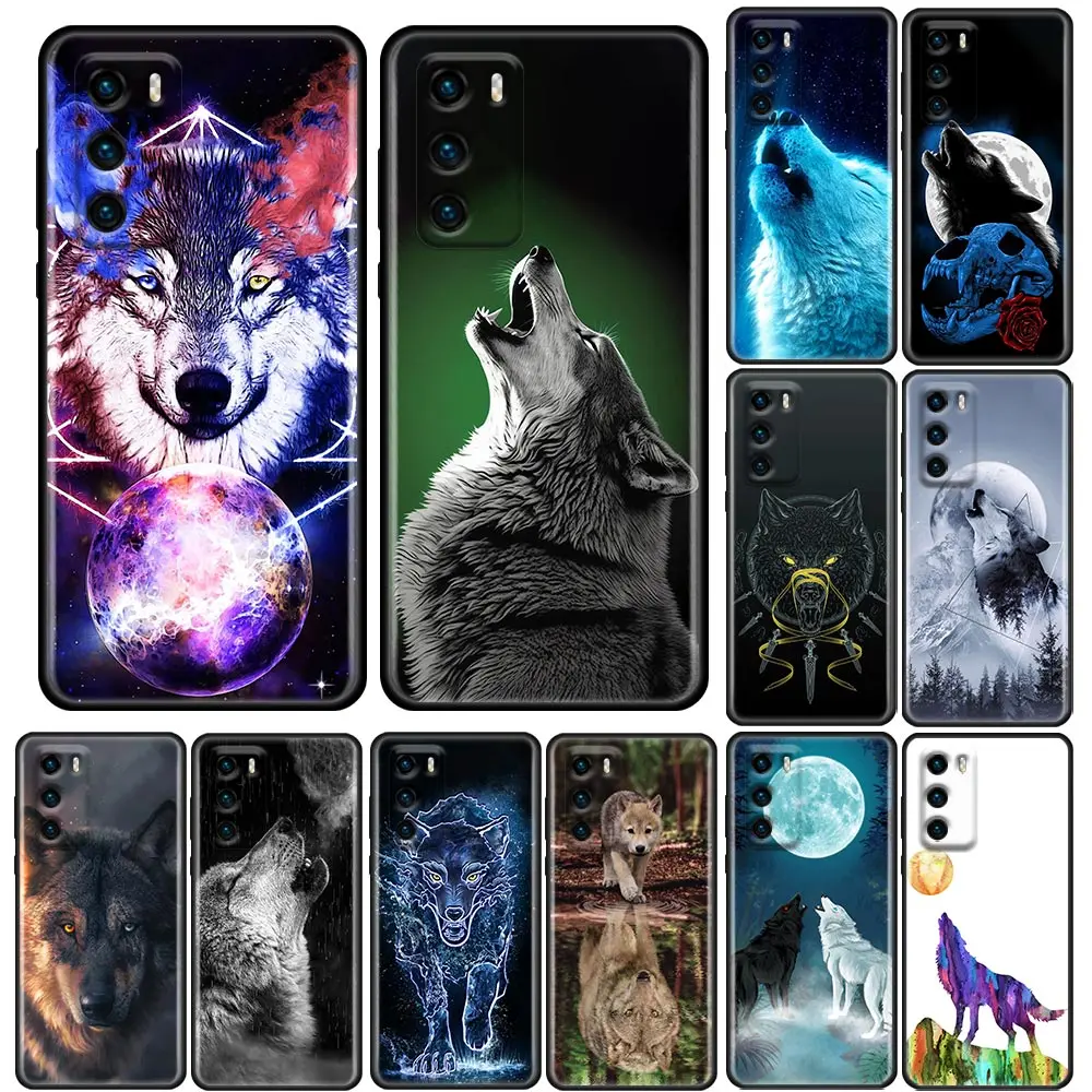 

Black Cute Spirit Animal Wolf Phone Case For Huawei P50 P50E P40 P30 P20 P Smart 2021 2020 2019 2018 Lite Pro Plus Pocket Cover