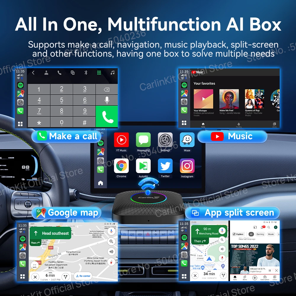 Новинка 2024 года CarlinKit Android 13 CarPlay Ai Box Qualcomm 8-ядерный беспроводной адаптер для YouTube