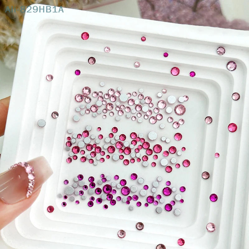 1440 шт. круглые блестящие стразы без горячей фиксации для маникюра серебряные с
