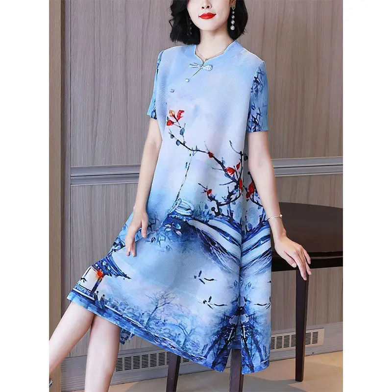 Улучшенное новое платье с большим чиральным принтом толстых мм юбка А-силуэта