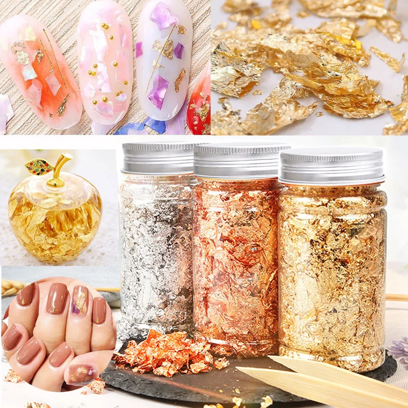 

1 Box Glitter Nail Art Foil Paper Gilding Jewelry Irregular Shiny Foil Leaf Gold Flakes Nails DIY Stickers Manicure Decorations