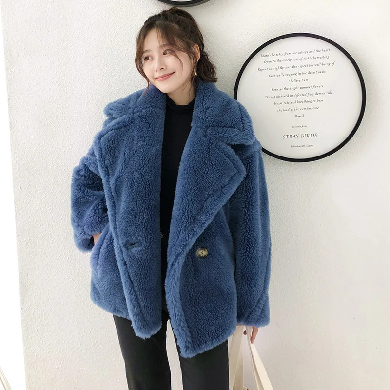 

RosEvans Luxury Teddy Bear Plus Size Real Fur Coat Women Winter Sheep Shearing Lamb Fur Jacket Thick Warm Woman Parka Female New