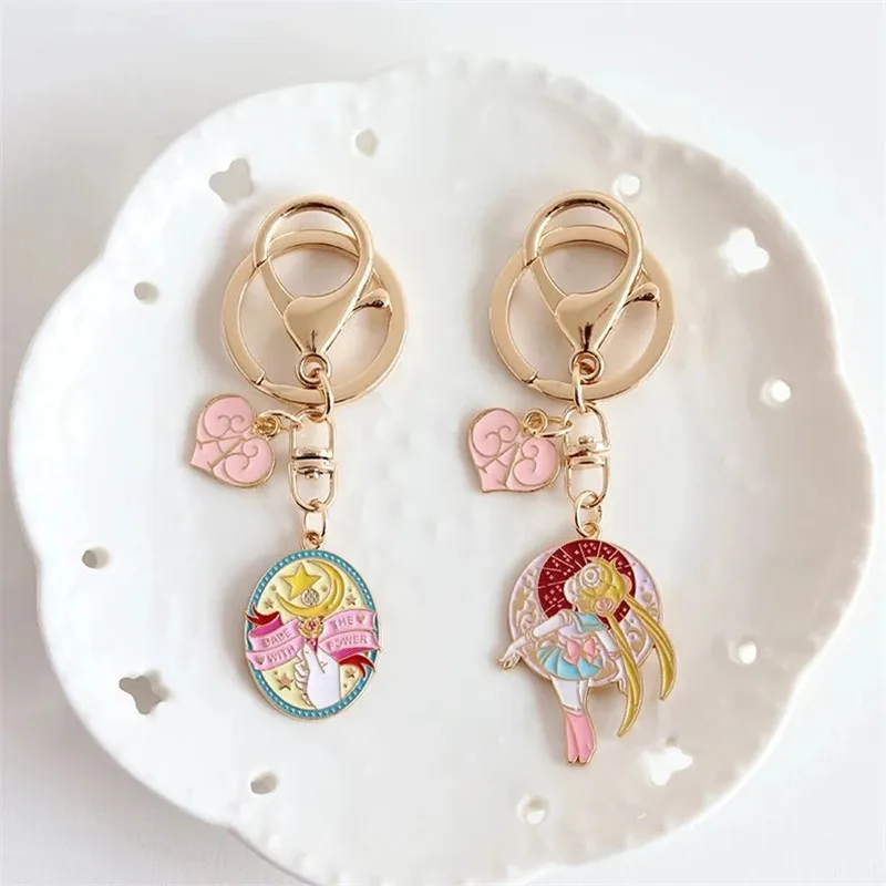 

Cute Enamel Anime Girl Sailor Moon Keychain Kawaii Pendant Backpack Accessories Keyring Bag Charms Couple Birthday Gift Cartoon
