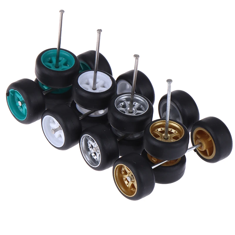 

4Colors 1:64 Wheels For Hotwheels With Rubber Tire Model Model Alloy Car Modified Wheel Parts Racing Vehicle Toys