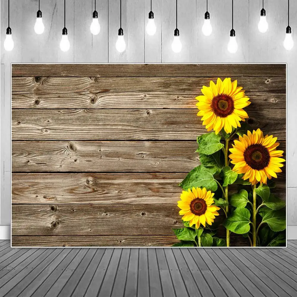 

Sunflower Brown Log Plank Decoration Flat Lay Photography Backdrop Home Studio Pastoral Wood Eye Board Children Photo Background