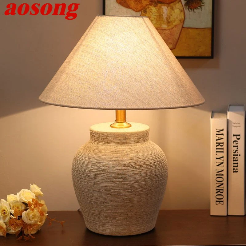 

AOSONG Nordic Ceramic Table Lamp Modern Art Living Room Bedroom Study Villa LED Originality Desk Light