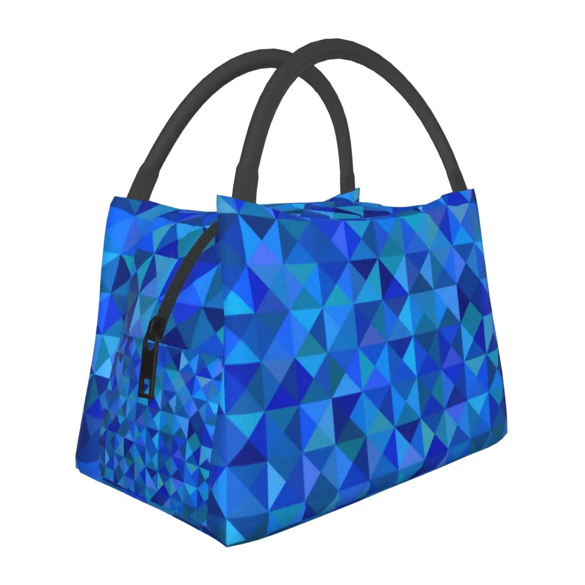

Blue Geo Print Lunch Bag Abstract Triangle Print Lunch Box Funny Outdoor Picnic Cooler Bag Convenient Oxford Thermal Lunch Bags