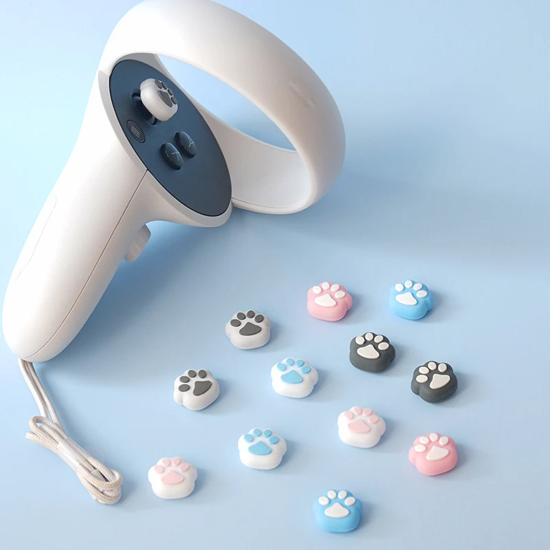 

4pcs Cute Cat Paw Thumb Stick Grip Cap Joystick Cover For Oculus quest 1/2 Handle VR Protective Controller Thumbstick Case