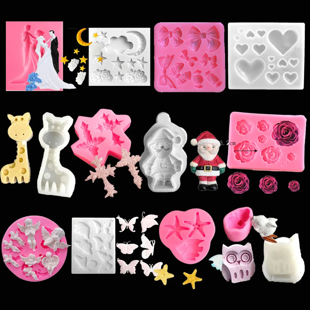 3D Звездный Лук Роза Дизайн Силиконовая Форма Помадка Шоколадный Кекс DIY Глиняная