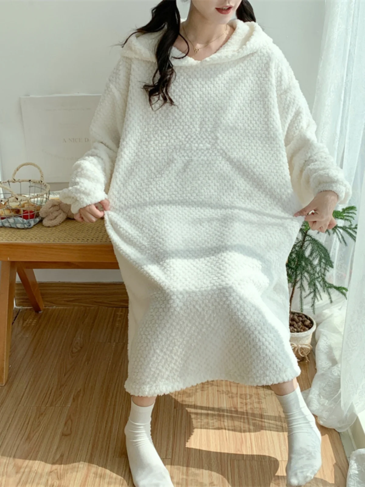 Осень и зима ночная рубашка больших размеров женская пижама из кораллового флиса