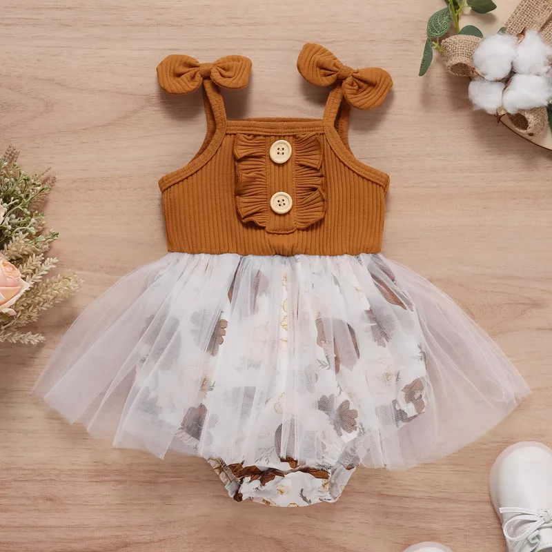 

newborn summer children clothes baby costume toddler little girl cute bow fashion suspender gauze skirt floral jumpsuit clothing