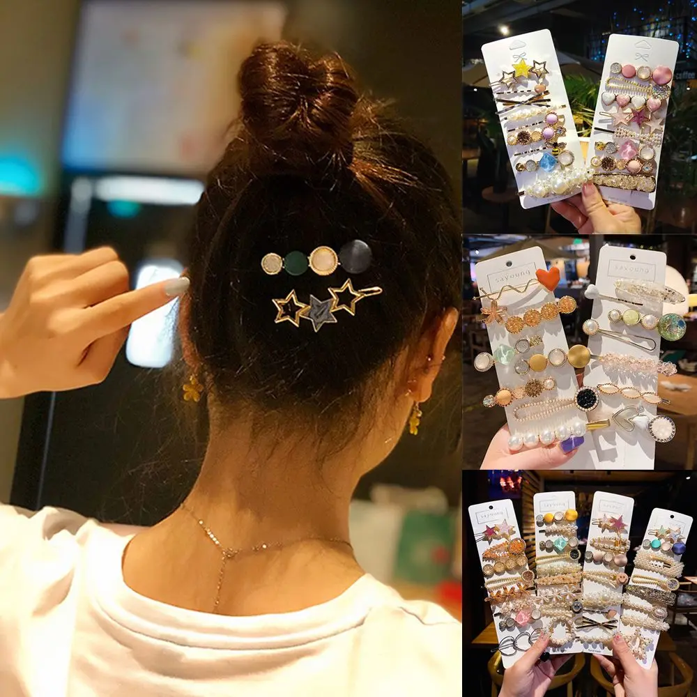 

Luxury Elegant Women Girls Barrettes Rhinestone Hairgrips Shiny Hairclips Assorted Hair Clip Sets Pearl Headpiece