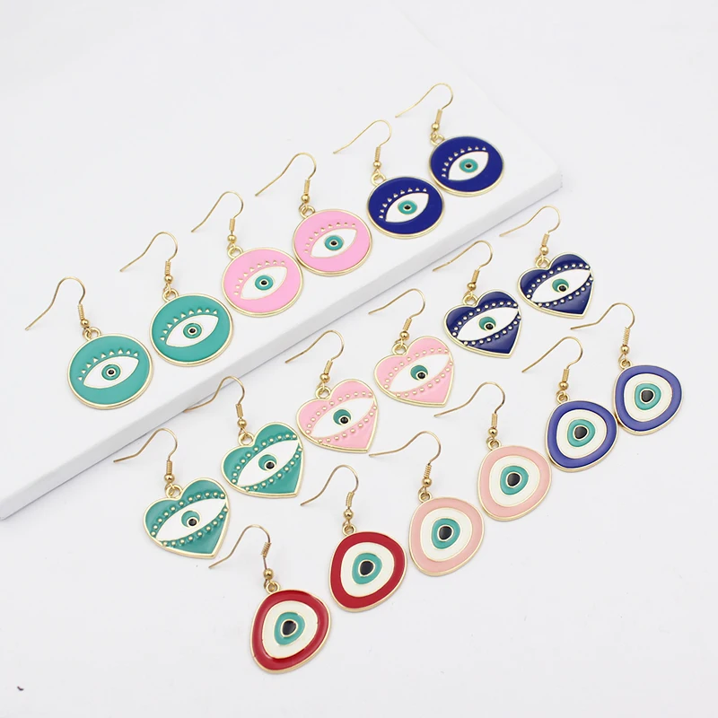 

Heart Shaped Evil Eye Earrings Geometric Round Irregular Enamel Evil Eye Earrings for Women Jewelry Gift Pendientes Cерьги