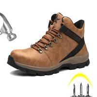 leather safety boots high top comfortable puncture proof and protective feet electric welding construction outdoor work shoes