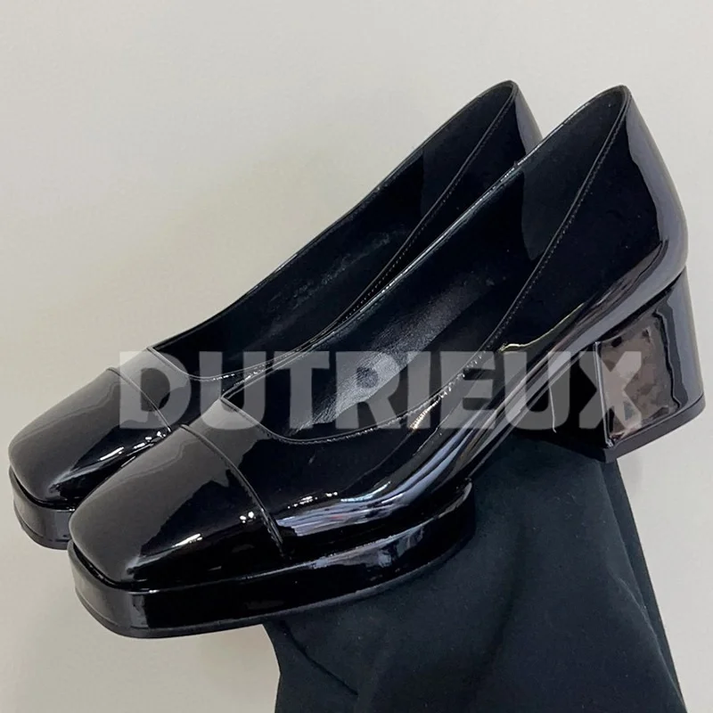 

Туфли-лодочки Женские однотонные, лакированная кожа, высокий квадратный каблук, универсальная простая обувь, весна-осень