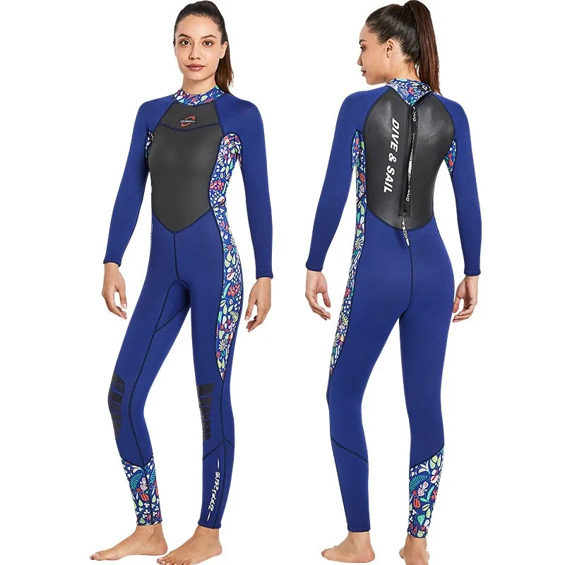 2022 Women 3mm Neoprene Wetsuit Fashion Surfing Thermal Jumpsuit Long Sleeve One-Piece Scuba Snorkeling Water Sports Diving Suit