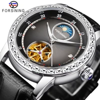 forsining fashion diamond bezel men luxury laser black dial design waterproof elegant automatic mechanical watch genuine leather