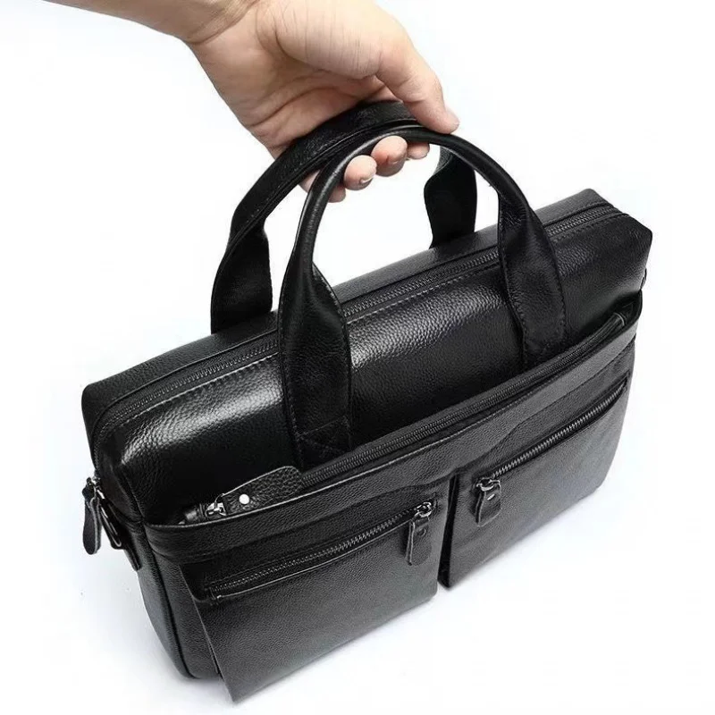 Retro Genuine Leather Men Briefcase Luxury Cowhide Handbag Business Shoulder Messenger Bag Large Capacity Tote Bag For Male