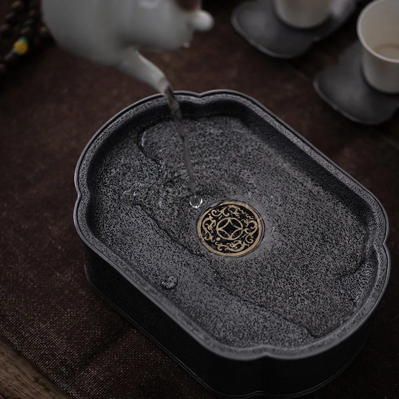 

Pure Tin Old Pot Tray Retro Japanese Style Kung Fu Tea Set Dry Teapot Platform Tea Tray Water Drop Container Tray Tea Table
