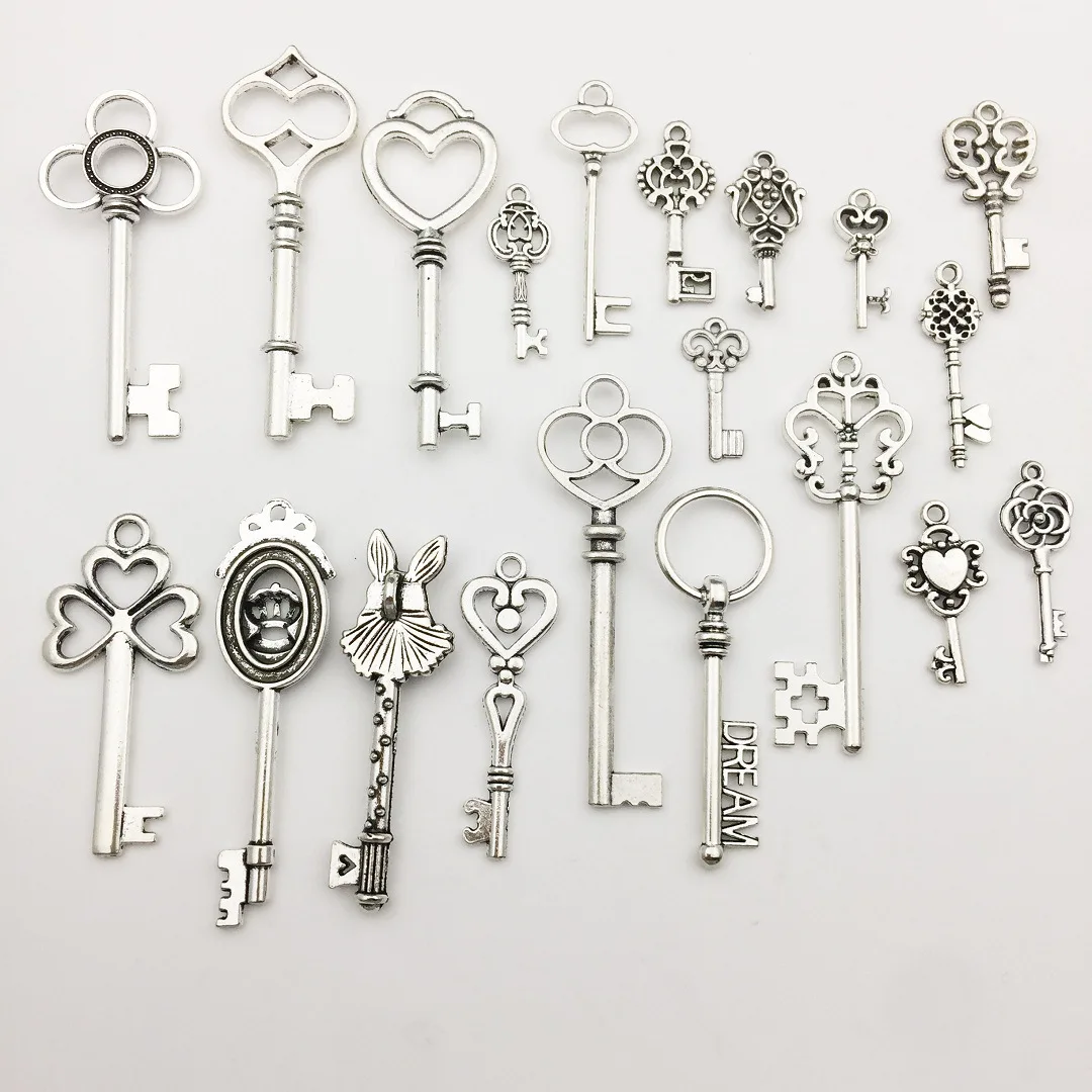 

Hot Sell Manufacturer Custom Antique Bronze Vintage Key Set Shaped Pendant DIY Accessories Bookmark Metal Charms Decorations