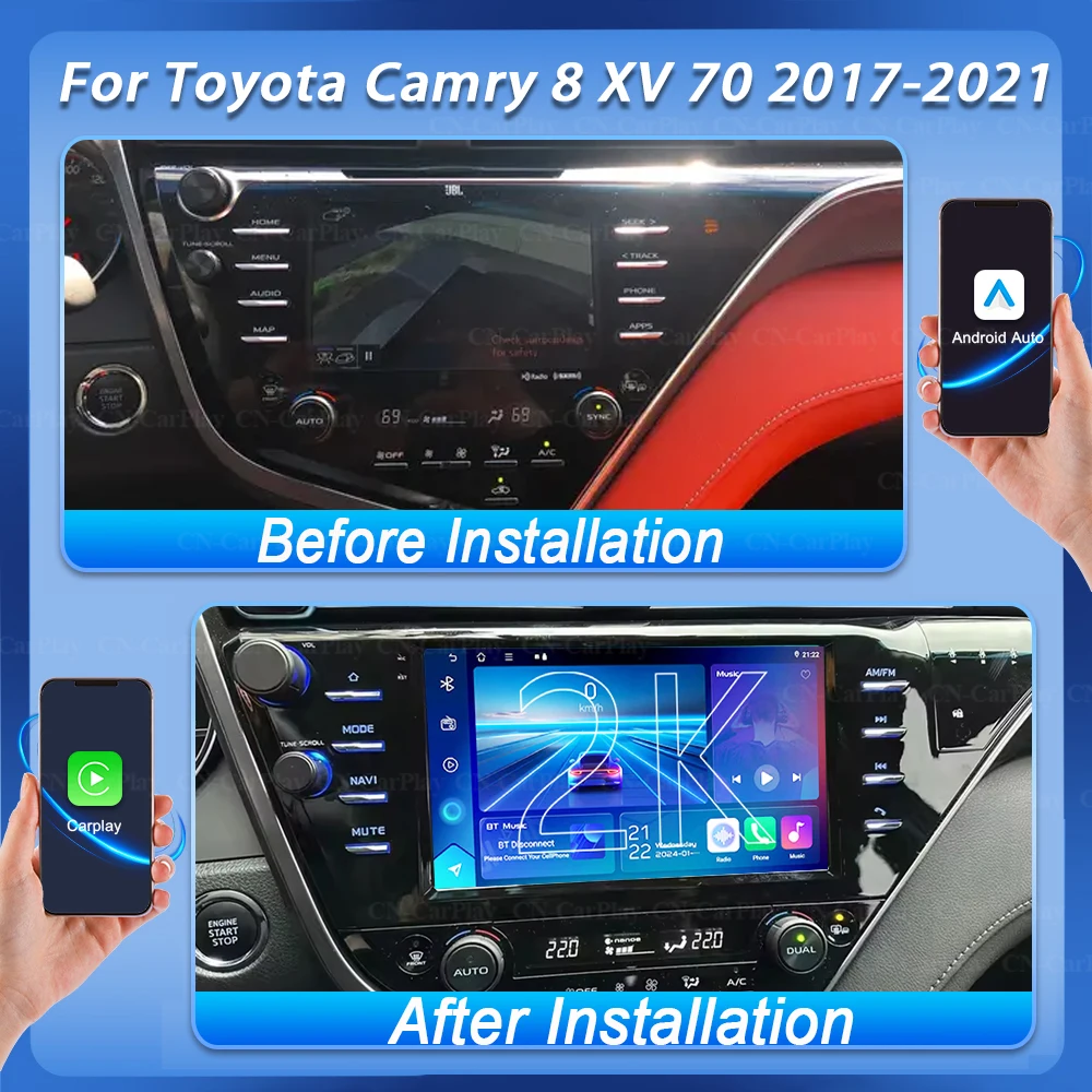 Фото Для Toyota Camry 8 XV 70 2017-2021: Мультимедийная стереосистема Android 16 с GPS-навигацией, высокопроизводительным процессором, сенсорным экраном и DVD №2