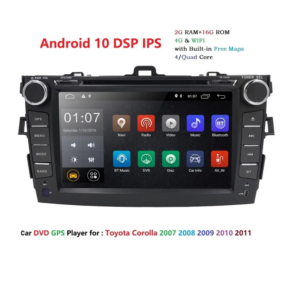

Android 10 2 Din IPS Screen Car Radio Multimedia Player For Toyota Corolla 2007 2008 2009 2010 2011 GPS Navigation with WIFI SWC
