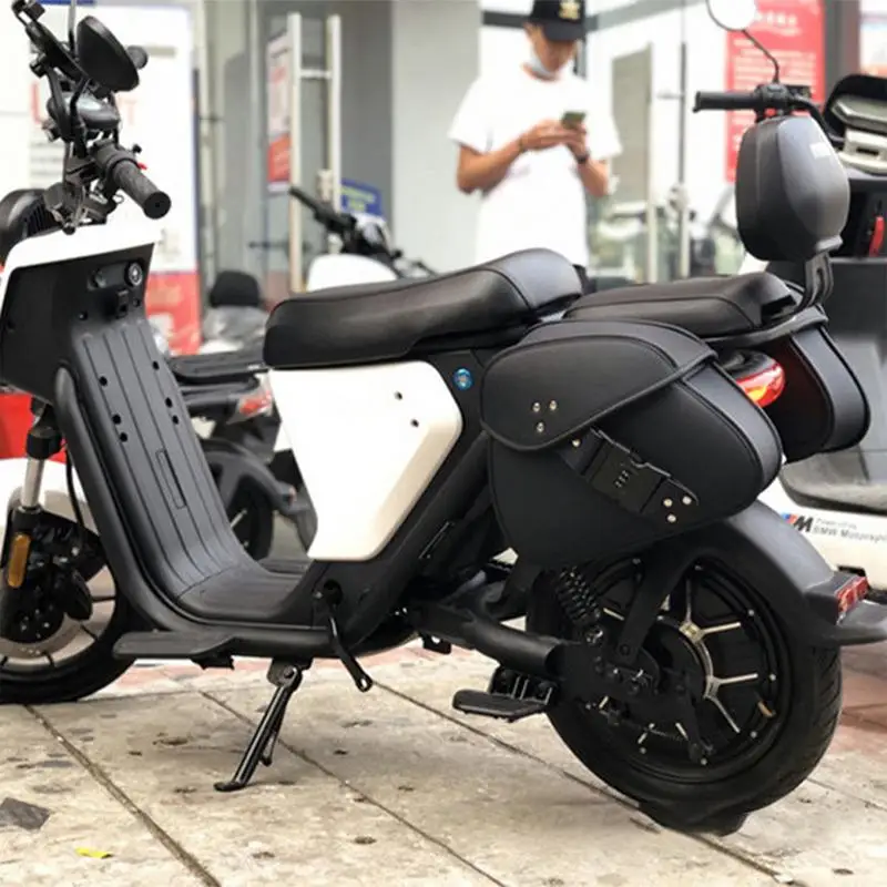 

Motorcycle Saddlebags PU Leather Motorcycle Storage Bags Dark Brown Faux Leather Backpack Saddle Bag Side Bag Pouch For Harleys