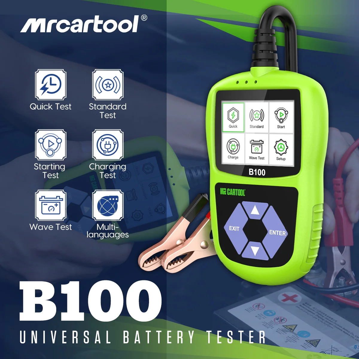 

MR CARTOOL B100 Car Battery Tester Automotive Diagnostic Digital Battery Analyzer Scanner Tool Automobile Diagnostic Tools
