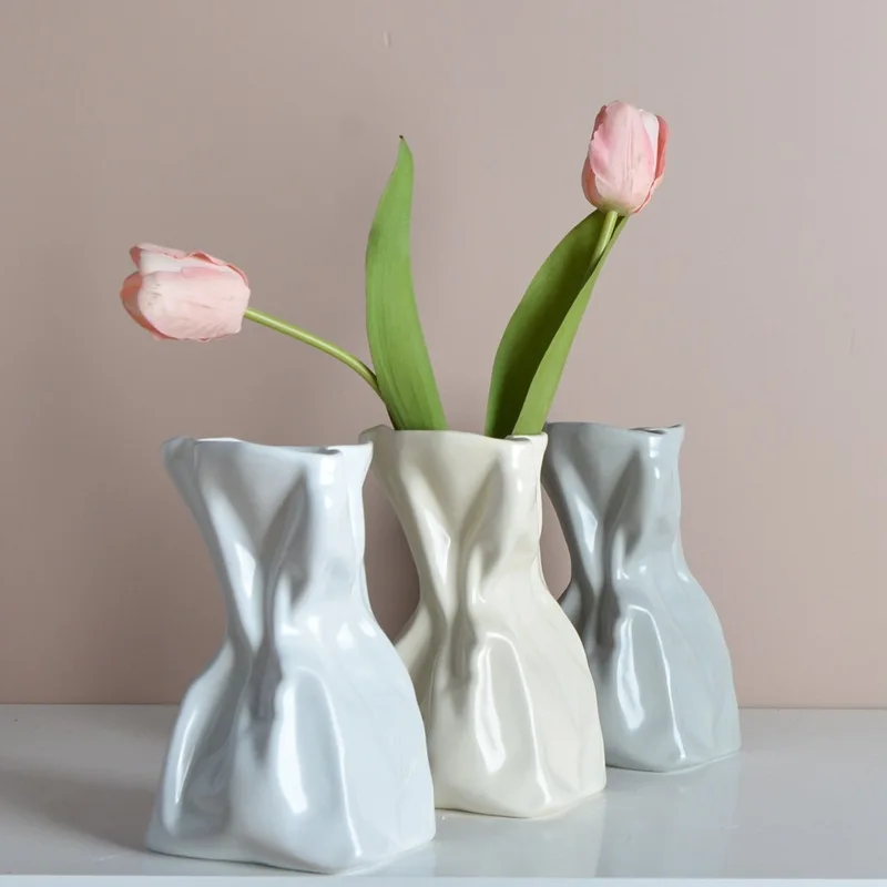 

Cream style high beauty creative origami folds irregular ceramic vases living room dining table decorations