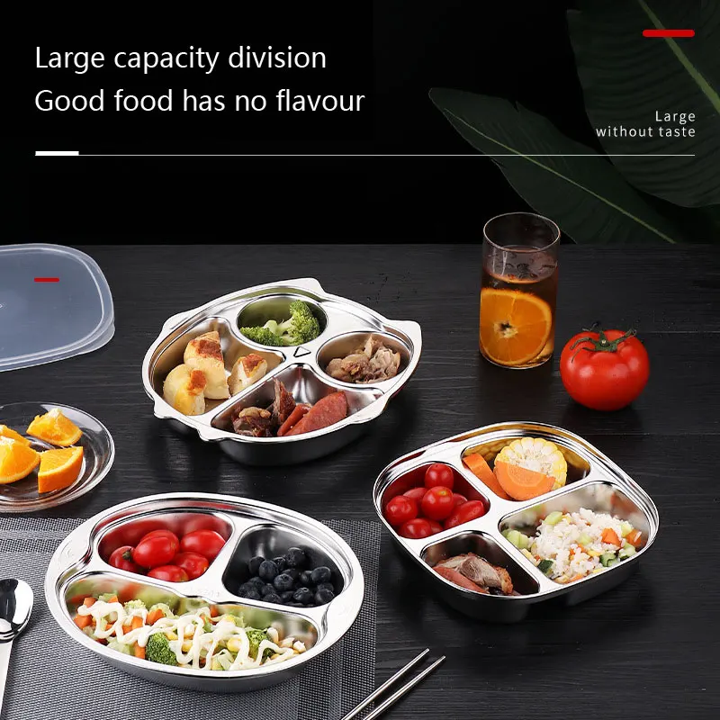 Обеденная тарелка из нержавеющей стали с разделенной сеткой Ланч-бокс для
