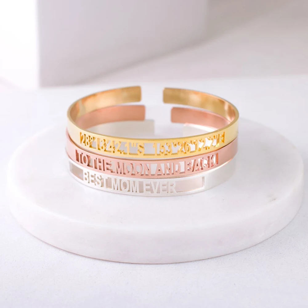 Personalized Custom Name Bangle Hollow Out Letter Stainless Steel Bracelets for Women Gold Jewelry Gifts Pulseras Personalizadas
