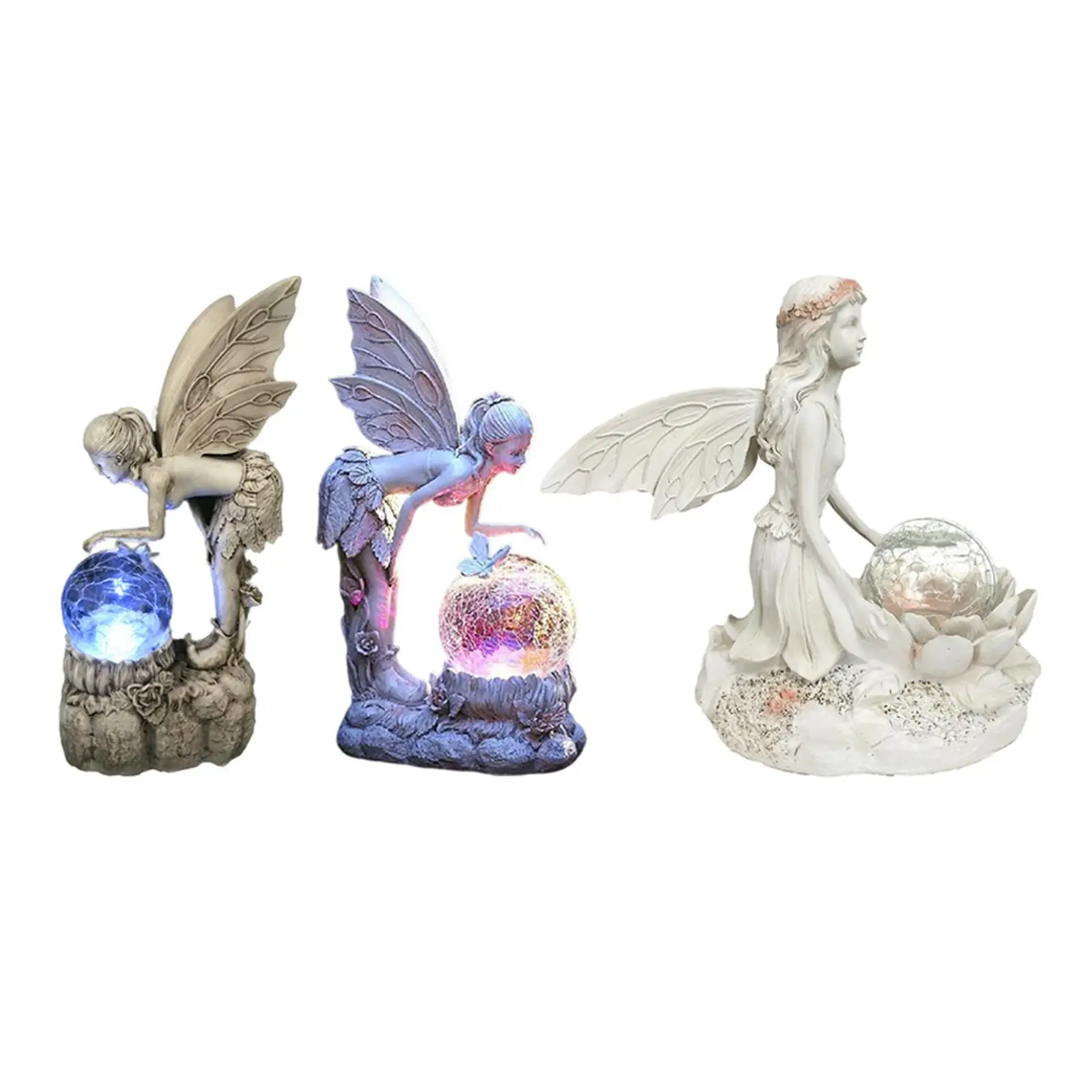 

Resin Fairy Statue with Solar Power Light with Crackle Glass Globe Decorative Cherub Sculpture for Patio Indoor Outdoor Porch