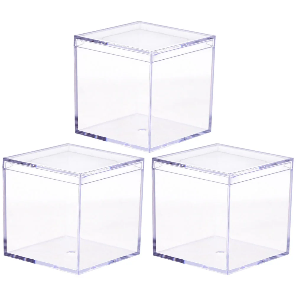 

3 Pcs Plastic Box Cookie Storage Candy Jar Coin Holders Packing Sweet Container Clear Containers Square