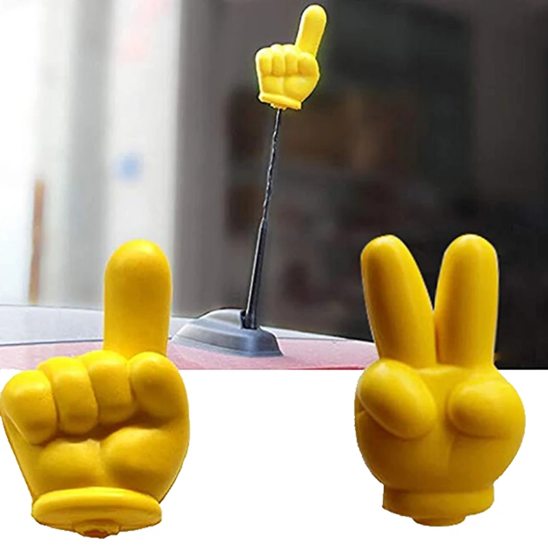 

Cute Victory Finger Car Antenna Topper Eva Decorative Car Topper Balls Yellow