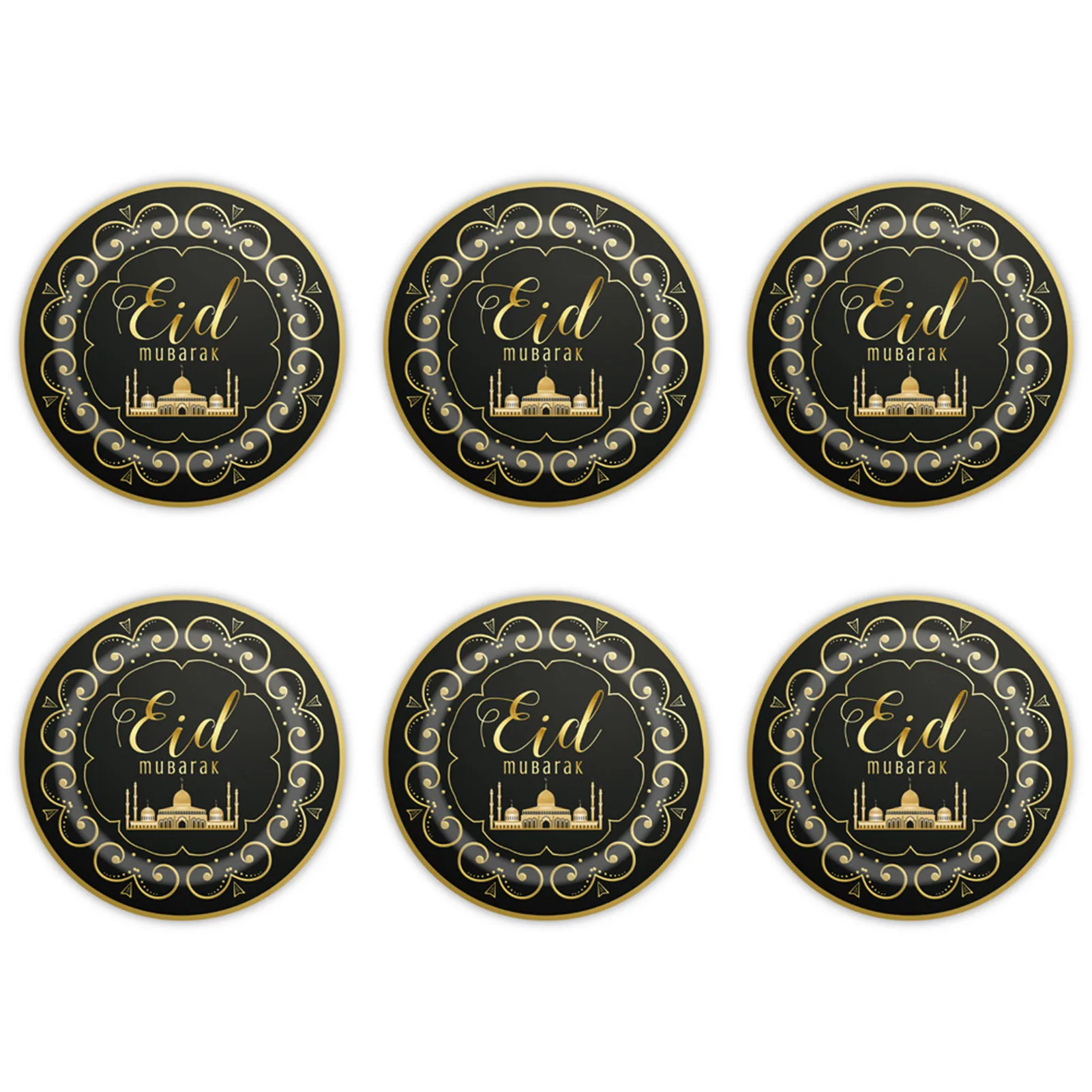

New EID Mubarak Disposable Dinner Plate Black Gold Ramadan Hajj Islamic Party Napkin Cup Muslim Festival Decoration Supplies