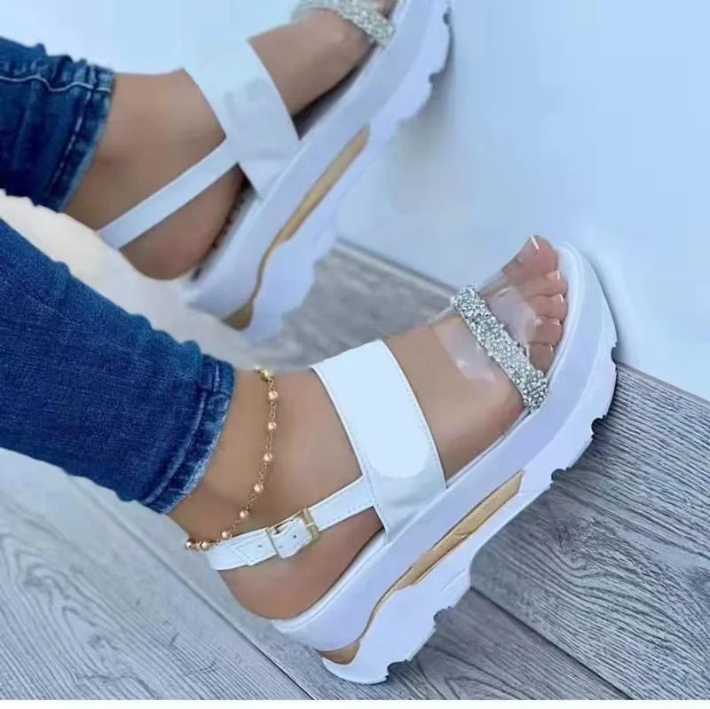 

2022 Summer New Sandals Women's Round Toe Open Toe Buckle Outdoor Beach Roman Platform Shoes Casual Rhinestone Zapatos De Mujer