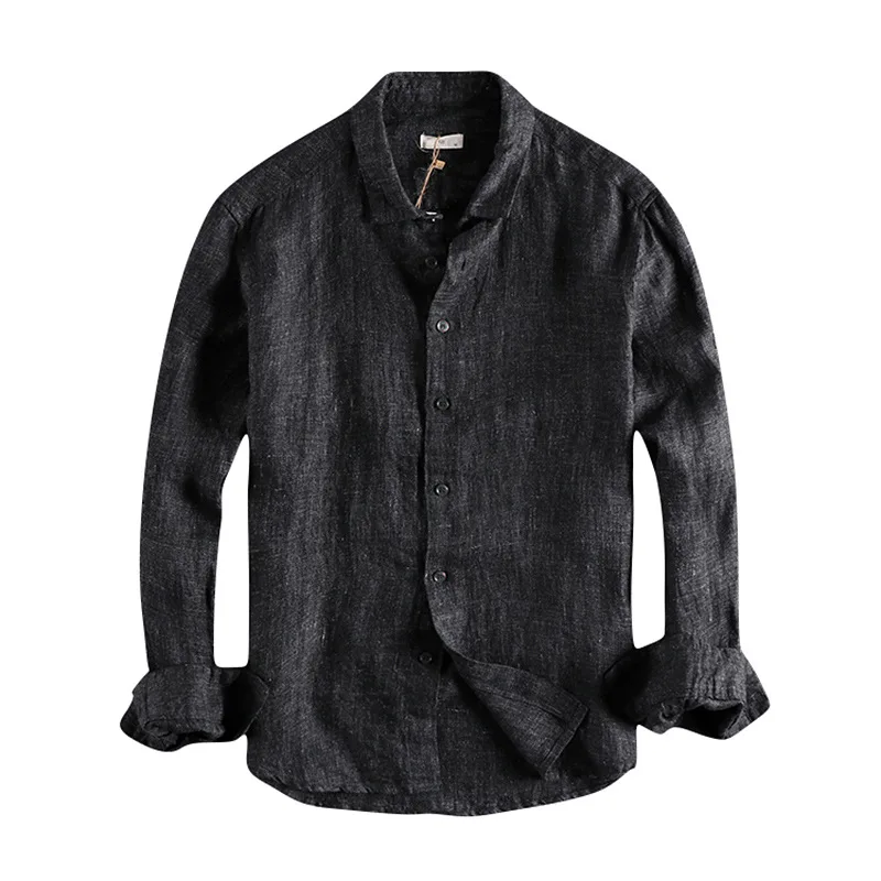 

Autumn New Retro Yarn-dyed Linen Solid Color Old Shirt Original Men's Long-sleeved Shirt Long Sleeve Shirt
