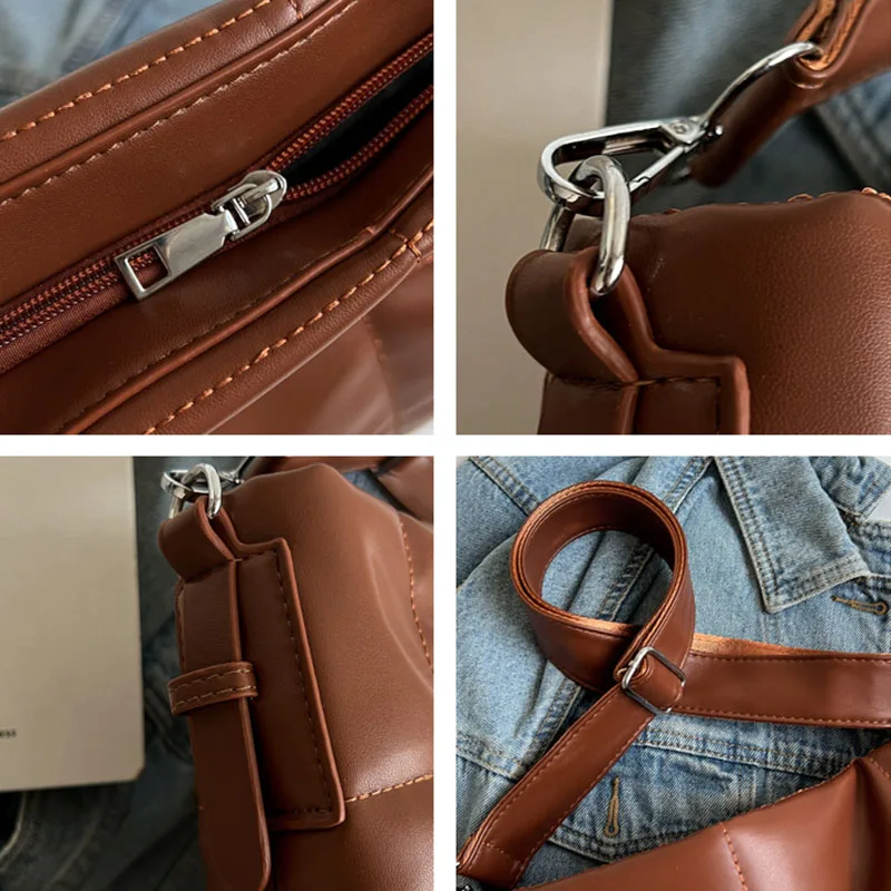 Simple Solid Color Leather Single-shoulder Messenger Bags Casual Commuting Tote Satchel Large Capacity Purse Storage Crossbody