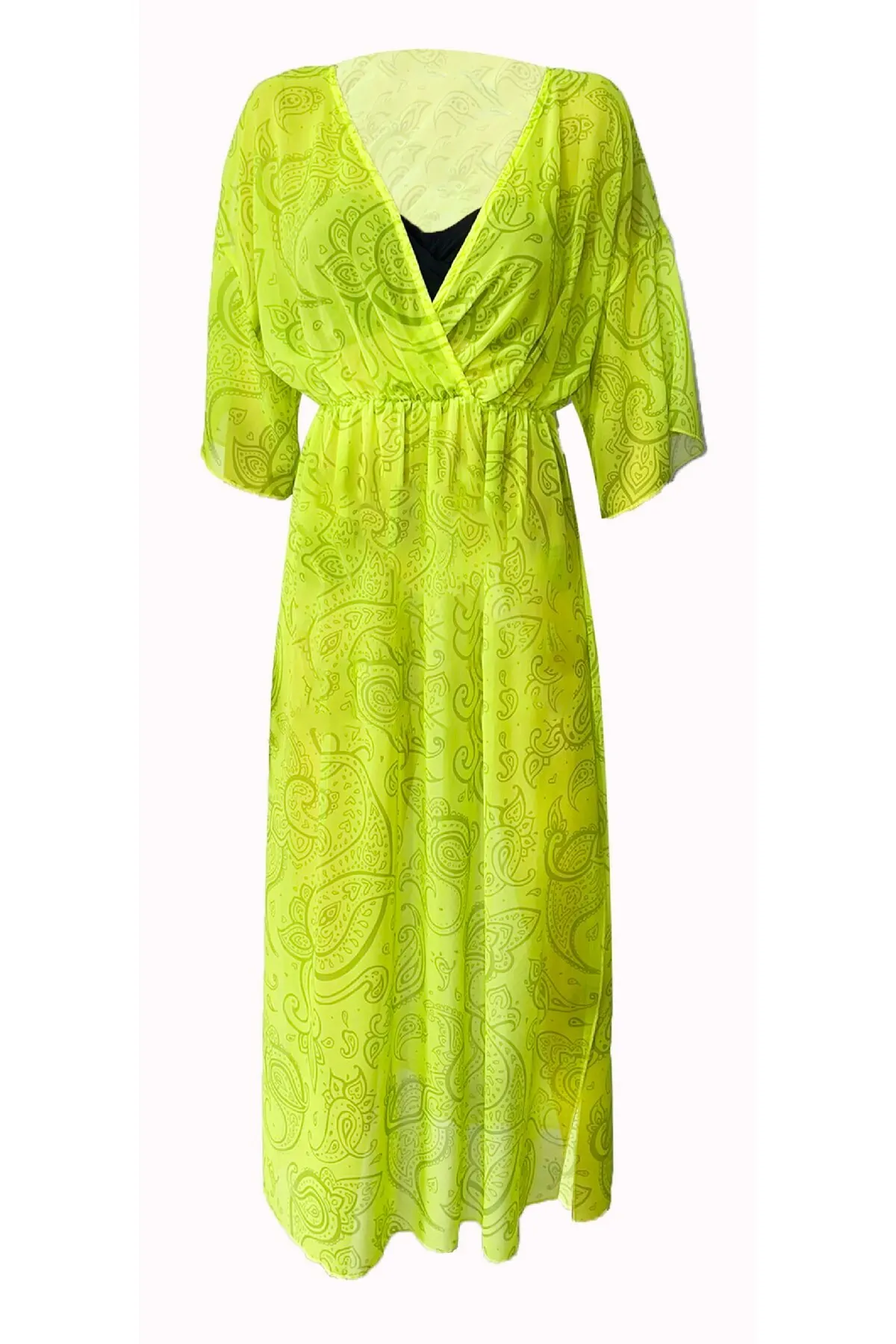 

Женское парео, неоново-зеленое пляжное платье лолиты с геометрическим узором, одежда для плавания, накидка, платье, сексуальный костюм-туни...