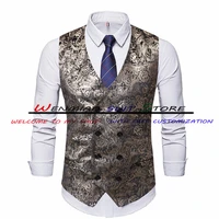 printed mens suit vest v neck formal groom wedding vest slim fit sleeveless jacket homme waistcoat