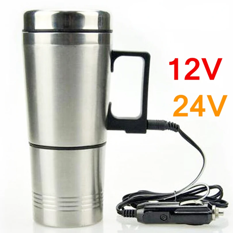 

24v Water Heater Car Heating Cup Stainless Steel Auto Kettle Travel Coffee Tea Heated Mug Motor Cigarette Lighter Plug